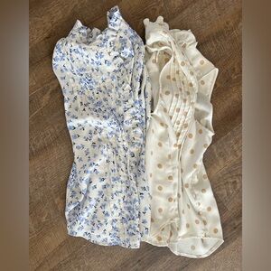 Ann Taylor Set Of 2 Career Ruffle Polka Dot Floral Tank Blouse Size Medium